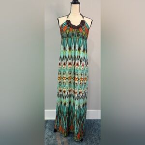 Heart Soul Halter Style Beaded Maxi Dress.  Sz L